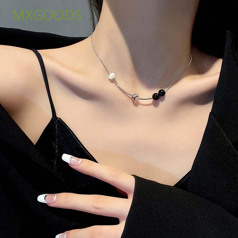 Vòng Cổ Choker Bằng Thép Titan Đính Hạt Ngọc Trai Đơn Giản Thời Trang Phong Cách Hàn Quốc Cho Nữ