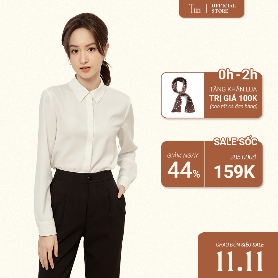 Áo sơ mi nữ cổ đức dài tay công sở Tiinstore giấu khuy áo chất cát hàn chống nhăn phong cách Hàn Q.uốc AHD241 | BigBuy360 - bigbuy360.vn