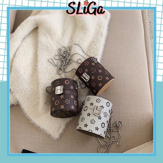 Túi đeo chéo mini dáng tròn bling bling siêu dễ thương, dây xích da cao cấp SLG39