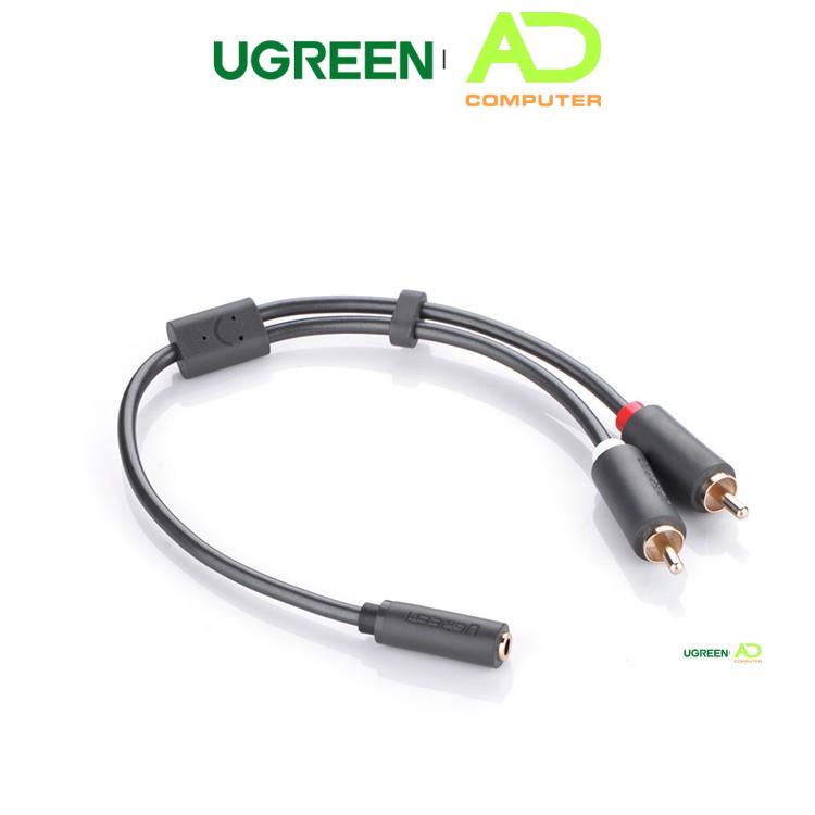 Cáp chuyển âm thanh jack 3.5mm cái sang 2 đầu RCA đực UGREEN AV111 AV198