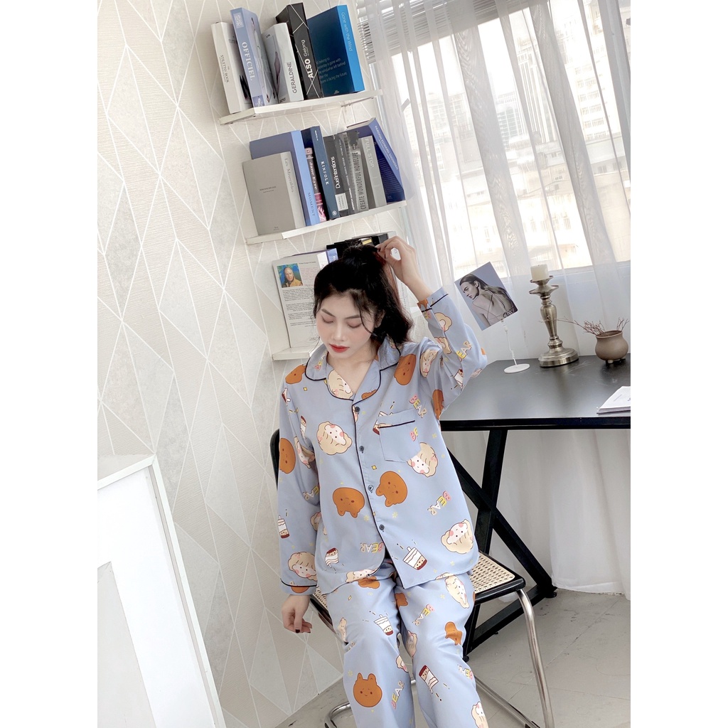 Đồ bộ ngủ pijama nữ dài tay HATIBO chất kate thái hàng đẹp. Bộ mặc nhà thu đông dưới 60kg | BigBuy360 - bigbuy360.vn