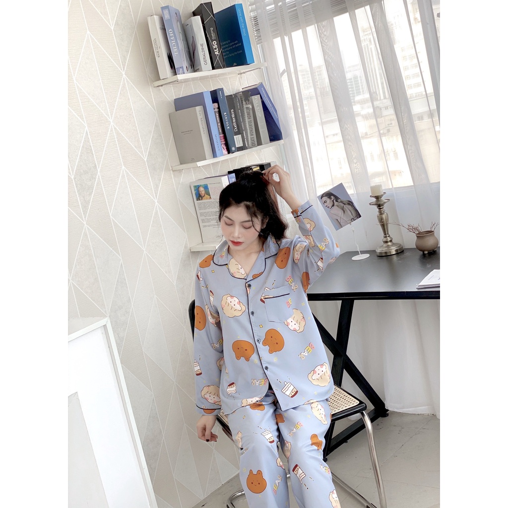 Đồ bộ ngủ pijama nữ dài tay HATIBO chất kate thái hàng đẹp. Bộ mặc nhà thu đông dưới 60kg