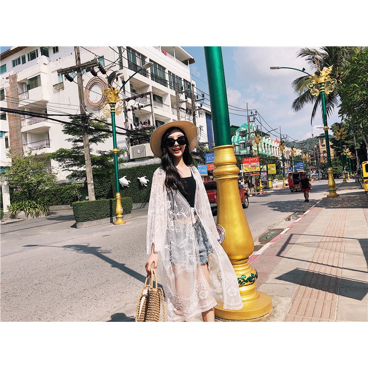 Áo choàng đi biển cho nữ, kimono kín đáo