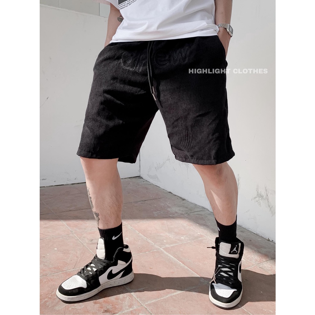 QUẦN SHORT NHUNG GÂN CHỮ DR.EW FORM RỘNG UNISEX NAM NỮ