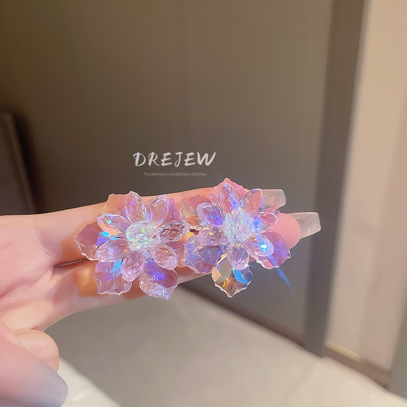 DREJEW Khuyên tai mạ bạc hình hoa đính đá nhiều màu sắc phong cách Hàn Quốc thời trang cho nữ