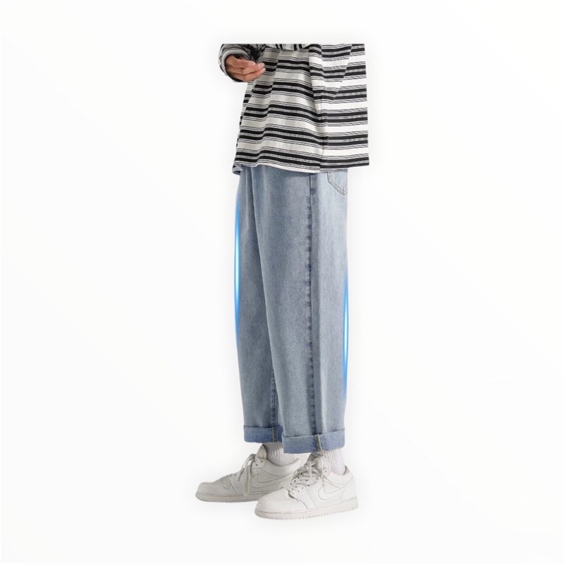 Quần jean Unisex nam nữ ống suông màu xanh bạc