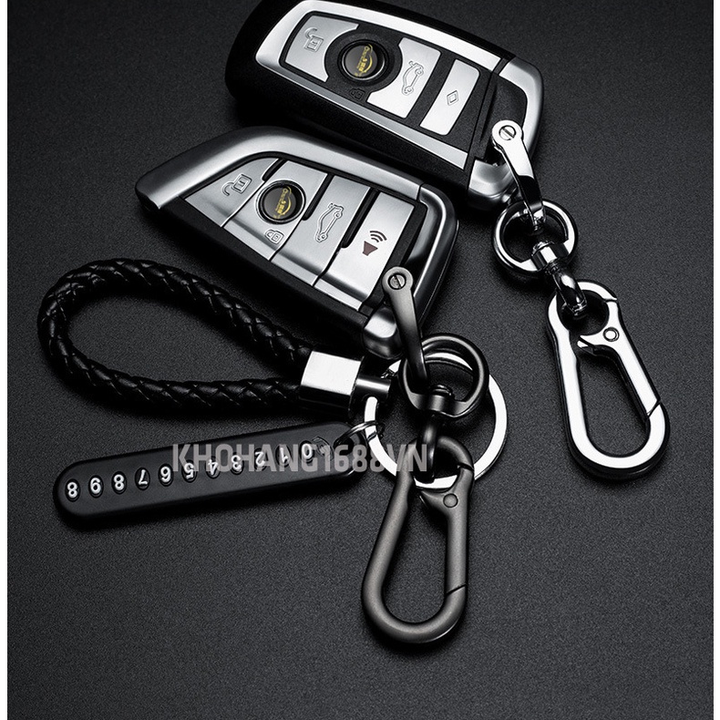 Móc khóa kim loại kèm bảng số điện thoại và dây đeo thời trang
