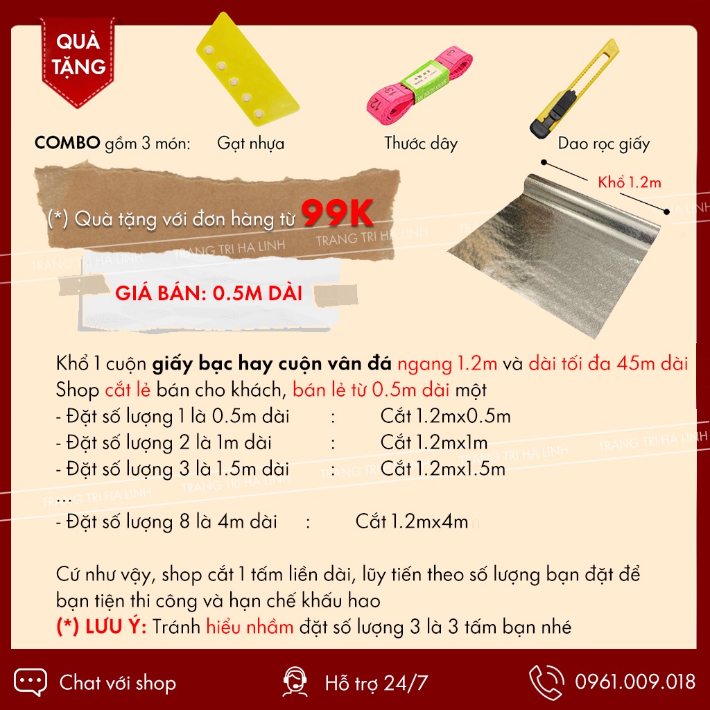 Giấy bạc dán tường nhà bếp tráng nhôm khổ 1.2m cuộn decal bạc cách nhiệt chống thấm dầu mỡ bền đẹp