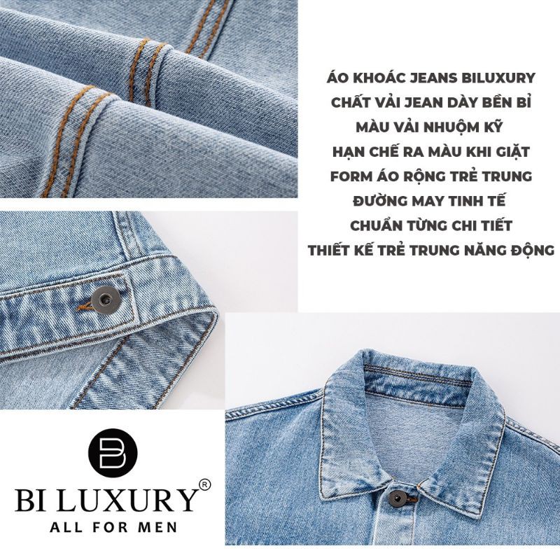 Áo khoác jean nam BILUXURY màu xanh nhạt - AKBT004XNH