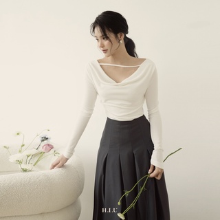 Áo thun nữ trễ vai Emi Top H.I.U Fashion , cách điệu quai dây 2 kiểu lệch vai tiểu thử con gái HIU design