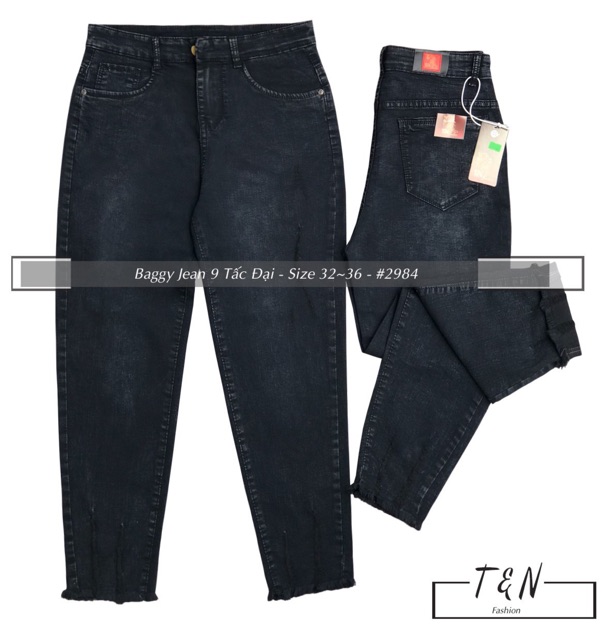 Quần Jean Baggy nữ dài dành cho Big size màu đen tuyền lưng cao co dãn mạnh 3979 | BigBuy360 - bigbuy360.vn