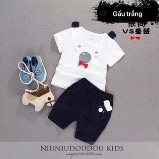Đồ bộ bé trai mẫu mặt gấu mầu trắng chất cotton 4c