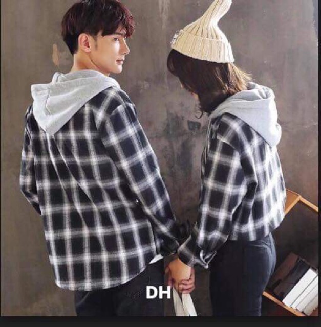 Áo sơ mi kẻ phối mũ nam nữ D&H