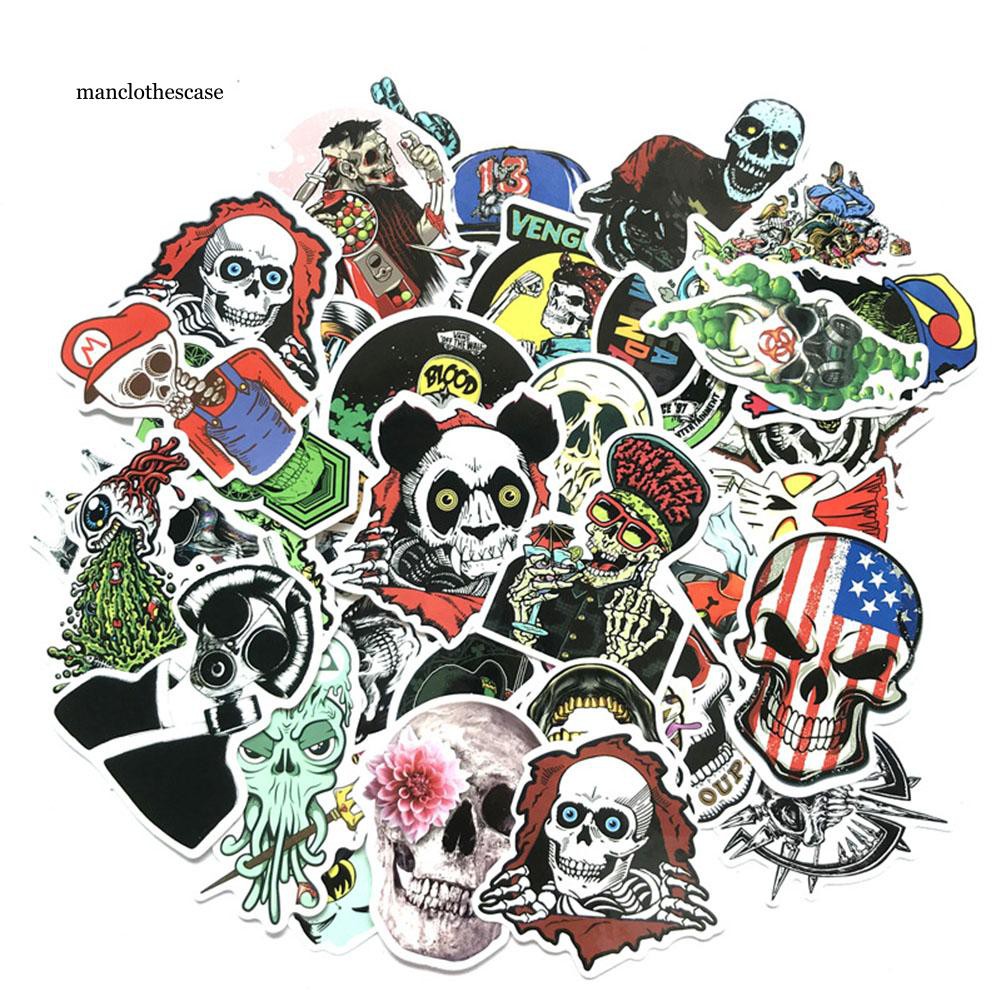 Bộ 50 Miếng Dán Chống Thấm Nước Họa Tiết Đầu Lâu Hoạt Hình Dùng Trang Trí Ván Trượt / Xe Hơi / guitar