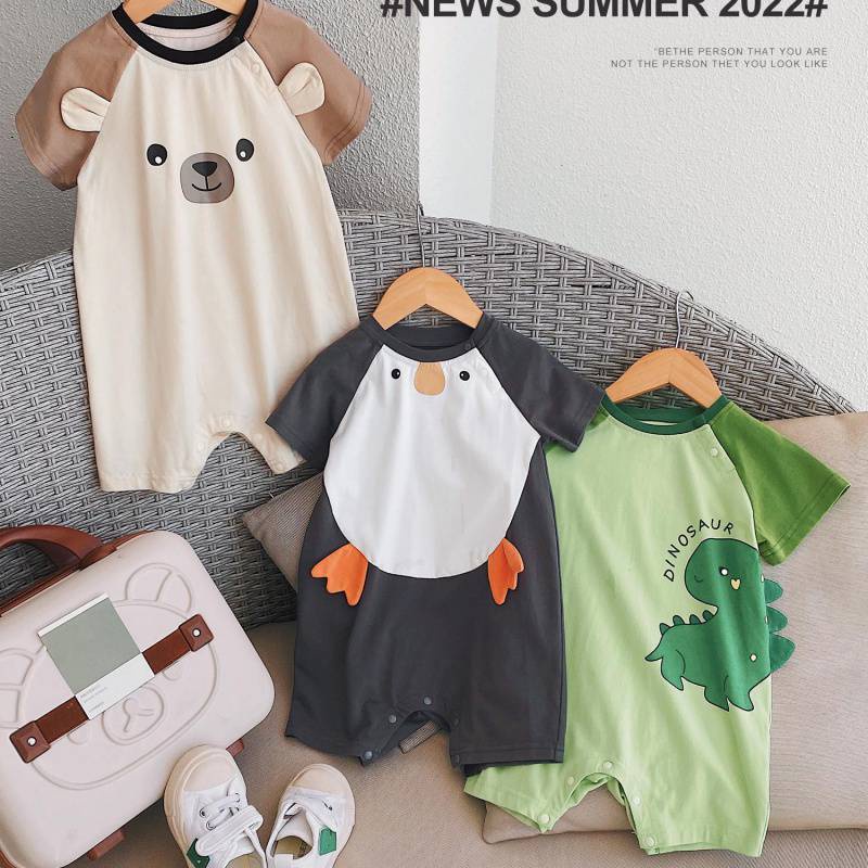 Bộ Áo Liền Quần Mùa Hè Bằng Vải Cotton Dễ Thương Phong Cách Phương Tây Cho Bé Trai