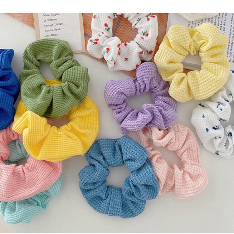 Dây cột tóc gân vuông scrunchies nhiều màu trơn cute