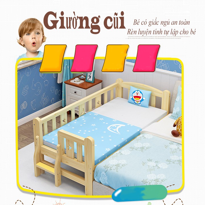 Giường trẻ em gỗ thông quây 3 mặt quây 4 mặt có cầu thang 128*60*40cm