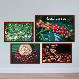 Bộ 4 tranh cho quán cà phê “Hello coffee” | Tranh cây cafe W4236