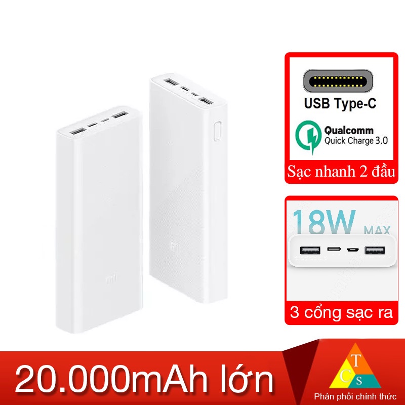 Pin sạc dự phòng 20000mAh Xiaomi gen 3 18W PLM18ZM