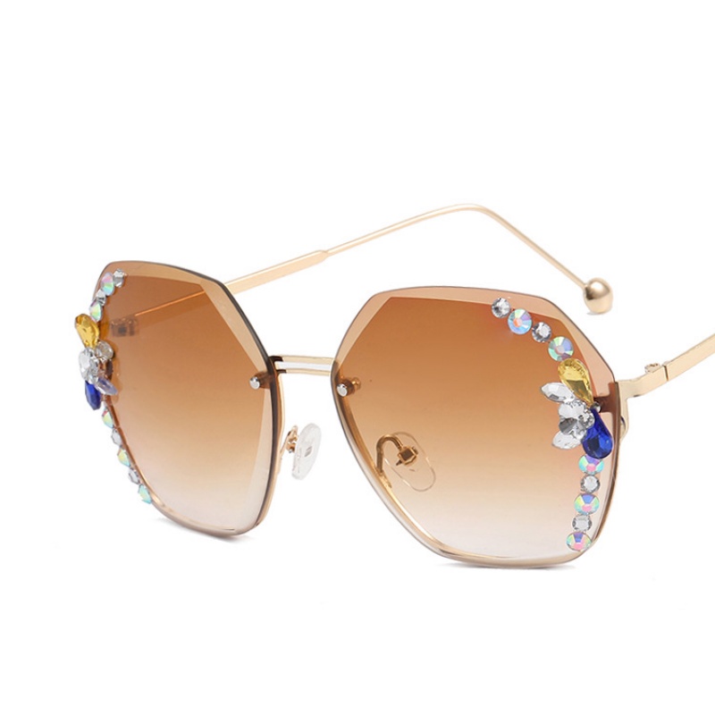 (YUZHU) Kính Mát Không Gọng Họa Tiết Hoa Đính Kim Cương Thời Trang Hàn Quốc Dành Cho Nữ