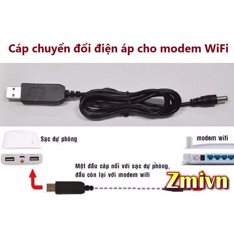 Cáp chuyển nguồn 5V Ra 9V/ 12V Cho Modem, Router, Phát Wifi