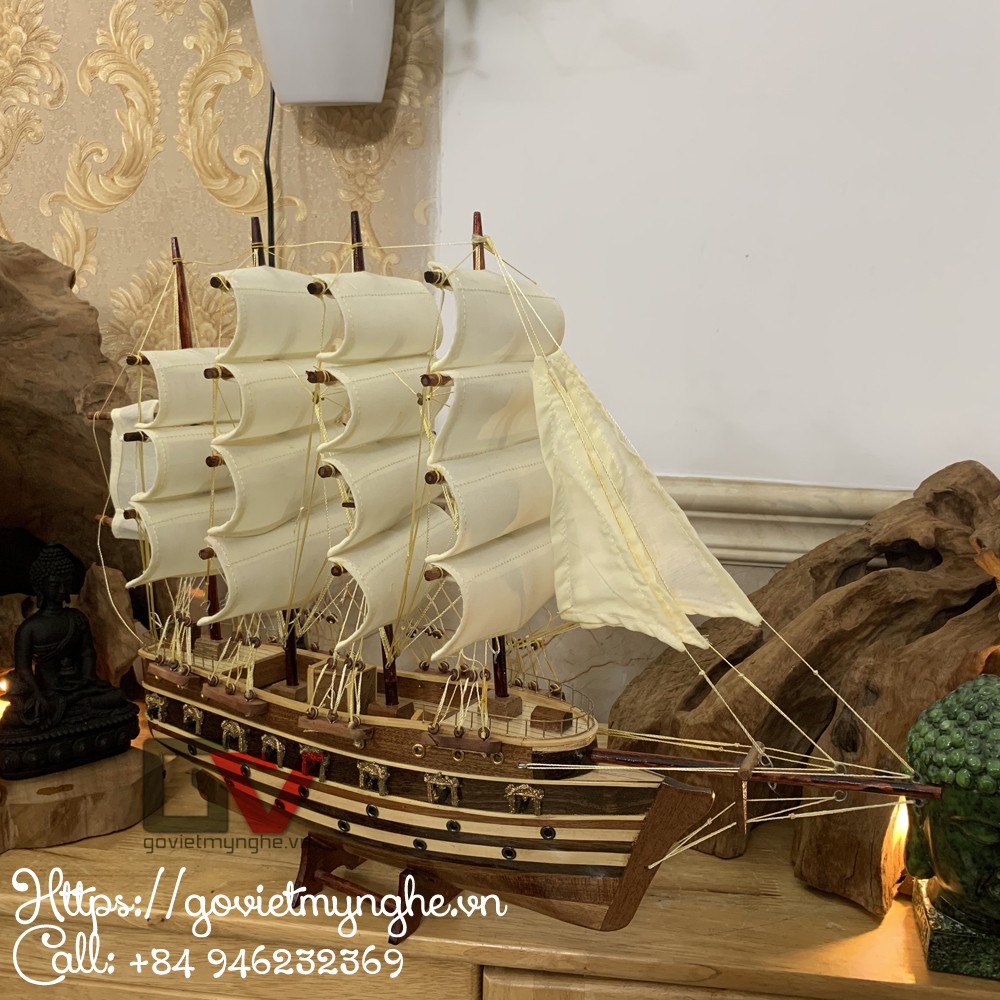 Mô hình thuyền gỗ thuyền trang trí tàu chiến cổ Jylland của Đan Mạch - Thân tàu dài 40cm - Buồm vải màu trắng vàng