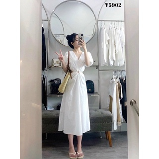 Đầm Midi cổ V khoét eo khoen 2M