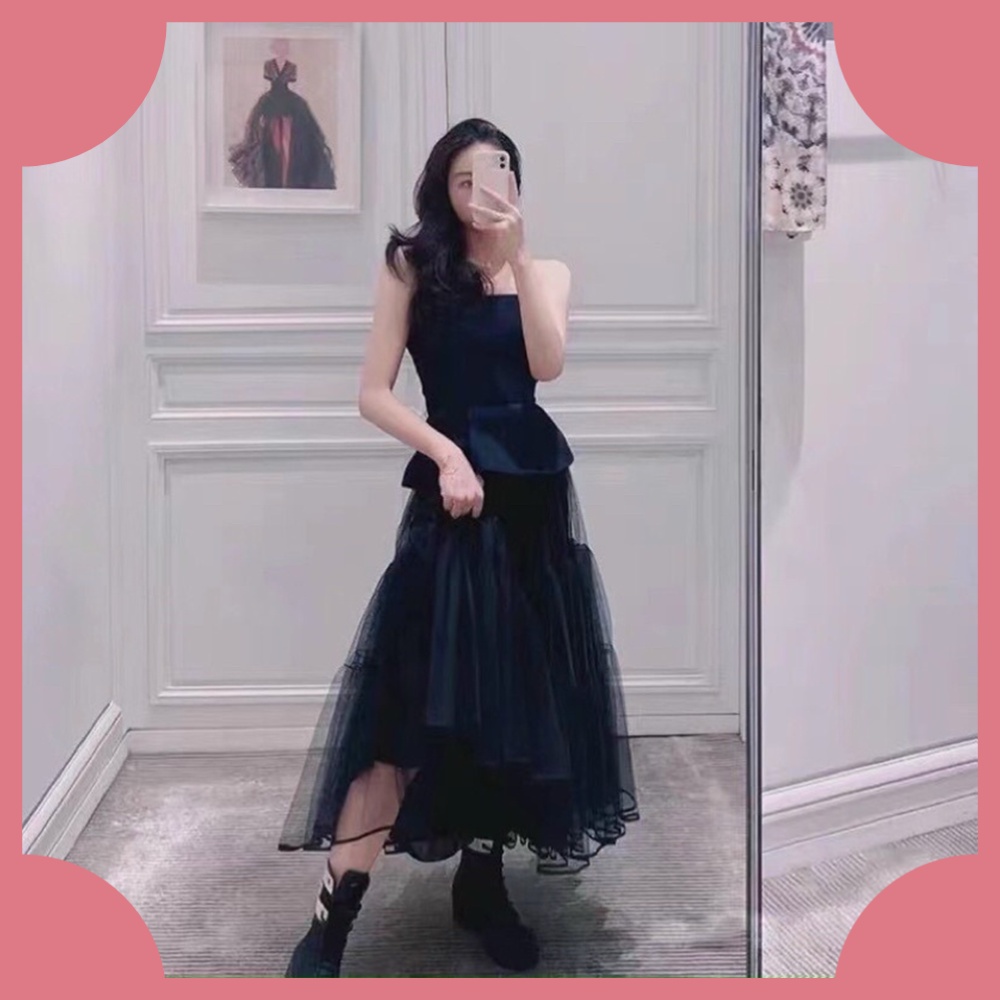 Set áo và chân váy thời trang xòe đen dáng dài Hàn Mã 950 - Khách cần xem Livestream để đặt hàng