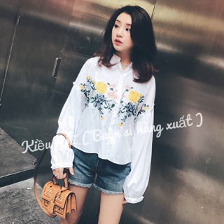 Sơ mi zara thêu hoa xuất
