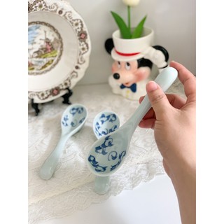 Gốm nhật - Muỗng/Muôi gốm nhật men lam vẽ tay dài 18cm