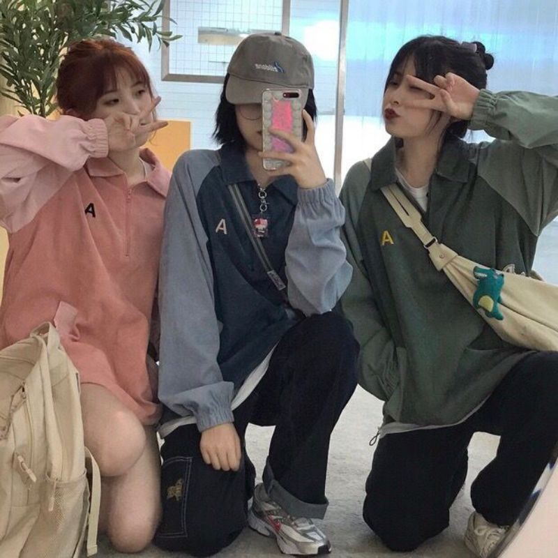 [Hàng order] Áo nỉ da cá mỏng nữ thêu chữ A bo zip cá tính (ảnh thật) | BigBuy360 - bigbuy360.vn