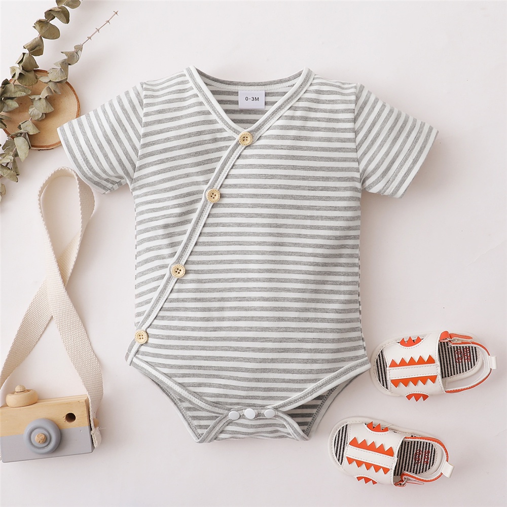 Áo liền quần Mikrdoo vải cotton tay ngắn kẻ sọc dễ thương cho bé trai sơ sinh 0-18 tháng tuổi