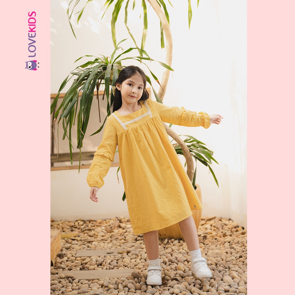 Váy dài tay Premier Fabric linen babydoll phối ren BG - Lovekids
