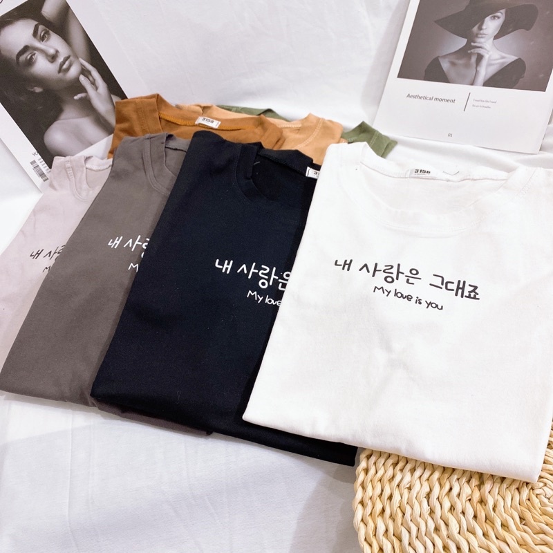 Áo phông 3158, áo thun tay lỡ form rộng chất cotton in chữ hàn quốc