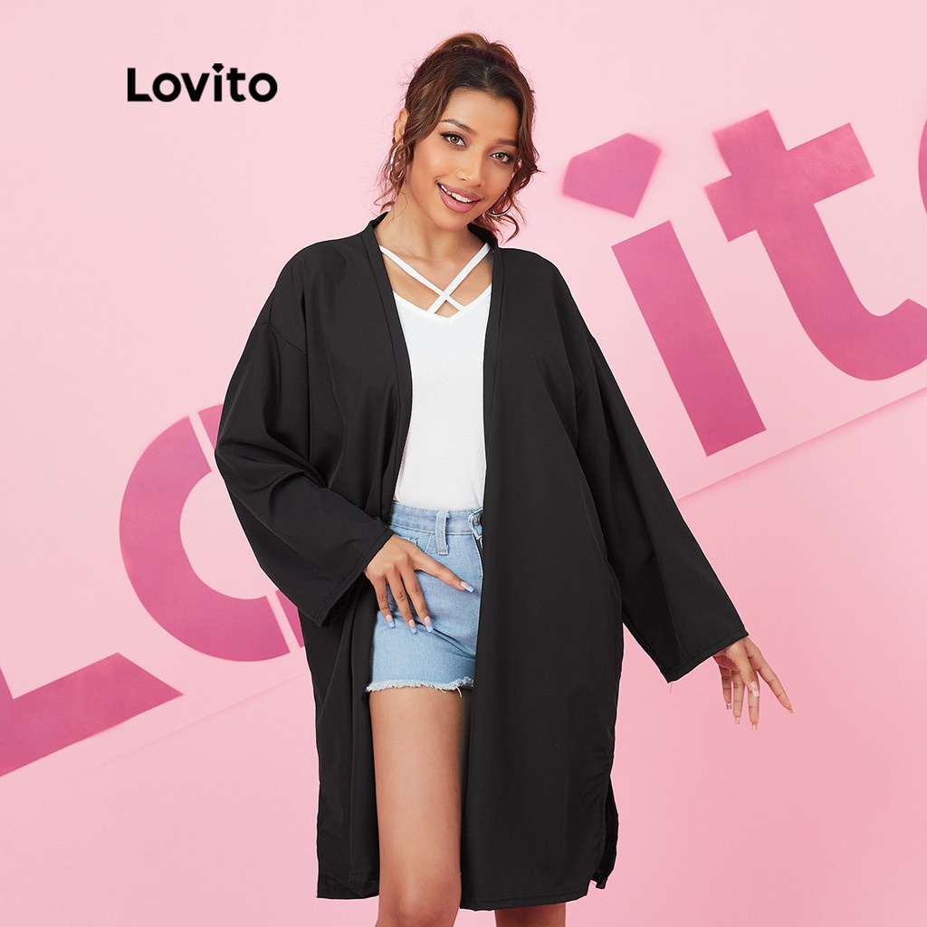 624 DELIST VN Áo sơ mi Lovito màu trơn có khóa kéo thiết kế đơn giản phong cách thường ngày L16X297 (Màu đen)
