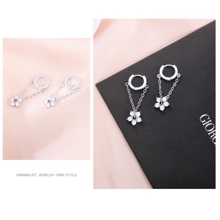 Bông tai bạc hình hoa 5 cánh, khuyên tai chất liệu bạc ta cao cấp - Trang sức bạc Evasilver