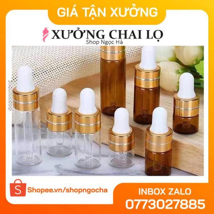 Lọ Chiết Serum ❤ GIÁ TỐT NHẤT ❤ Lọ đựng tinh dầu thủy tinh mỏng bóp giọt Khoen Vàng 2ml,3ml,5ml chiết mỹ phẩm