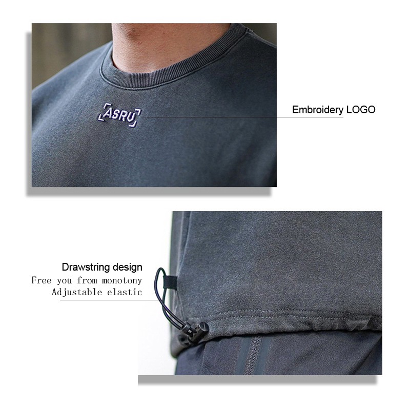 Áo thun vải cotton dáng rộng màu trơn thêu họa tiết cổ điển bề mặt chải mịn kiểu dáng thể thao đơn giản cho nam