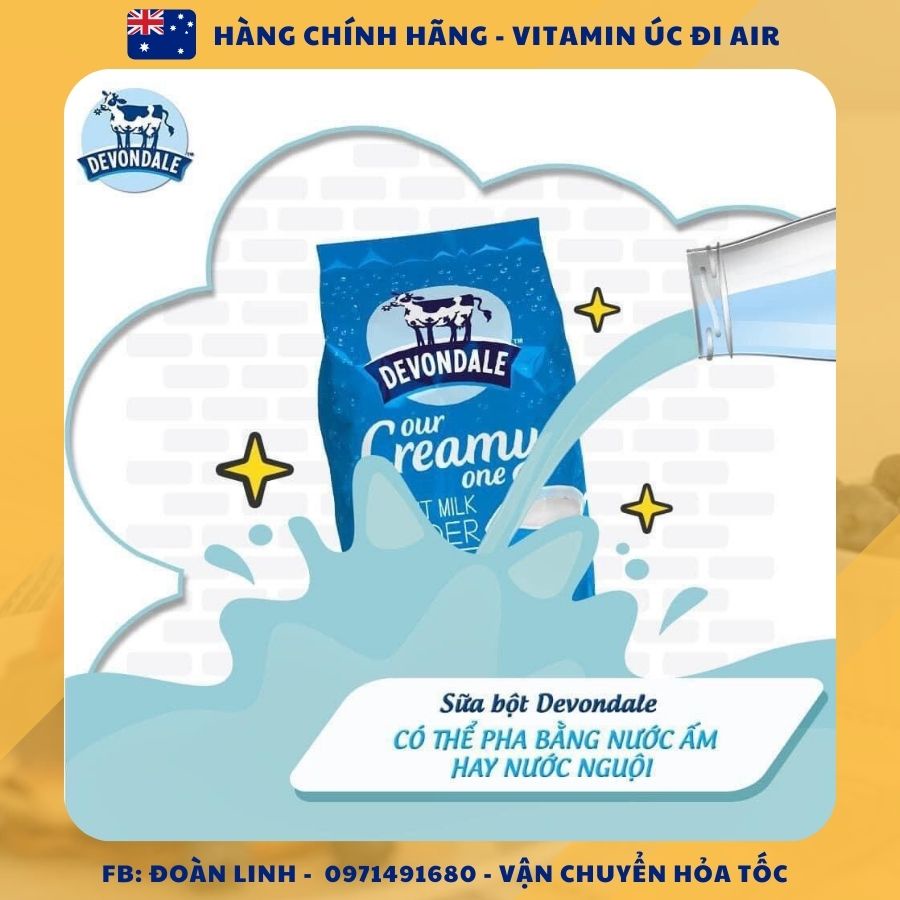 Devondale sữa bột nguyên kem túi 1kg, Hàng chuẩn úc đi air, Sữa bột Devondale Úc nguyên kem 1kg