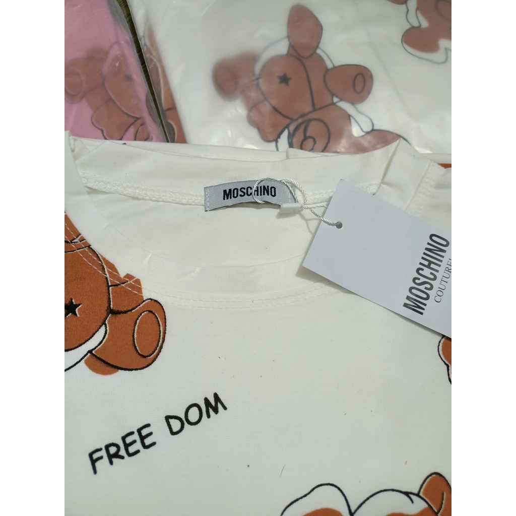 Áo phông tay lỡ Gấu Moschino FreeDom, áo thun unisex form rộng vải cotton thoáng mát