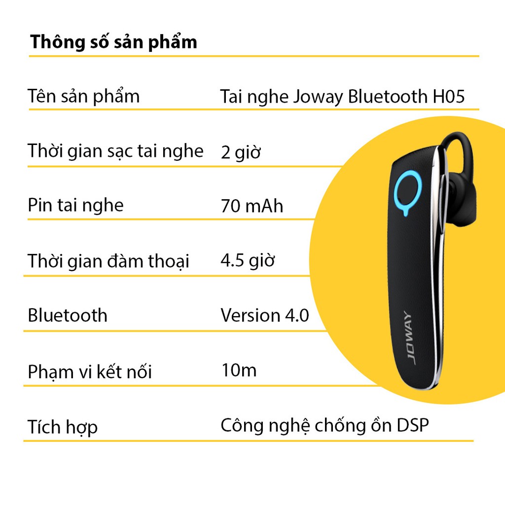 Tai Nghe Joway Bluetooth H05, [FREESHIP] Tai Nghe Chống Ồn Thông Minh, Thiết Kế Bám Tai Chắc Chắn Khi Vận Động