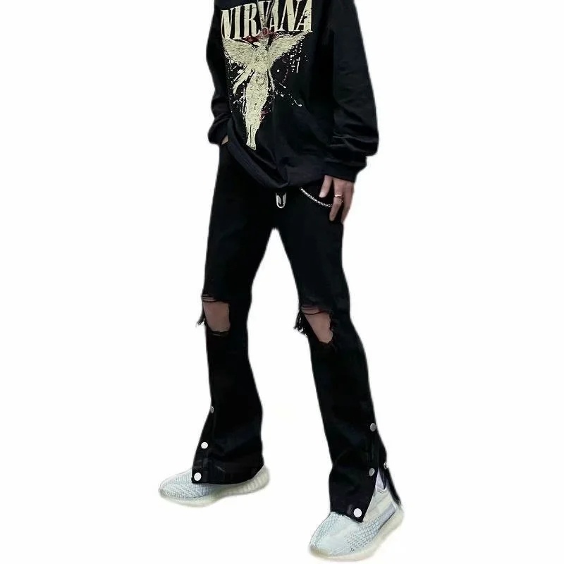 Quần Jean Đen Ống Rộng Rách Gối Phong Cách Đường Phố Mùa Hè Cho Nam Và Nữ SIZE S-3XL