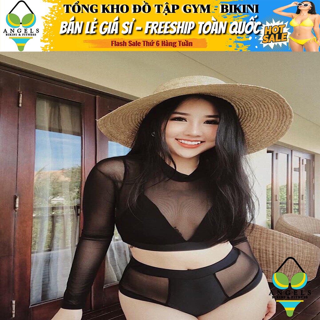Bikini Bộ Đồ Bơi Hai Mảnh Tay Dài Phối Lưới Freesize BHV016 [ Giá Sỉ ] | BigBuy360 - bigbuy360.vn