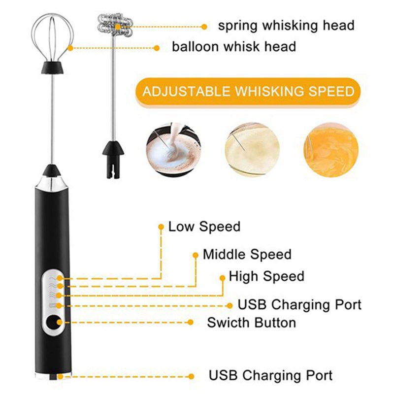 Máy Đánh Trứng / Khuấy Tạo Bọt Sữa Cầm Tay 3 Chế Độ Sạc USB Tiện Dụng
