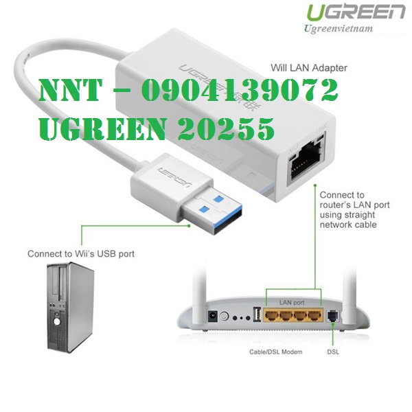 Cáp chuyển USB 3.0 to Lan hỗ trợ 10/100/1000 Mbps chính hãng Ugreen 20255