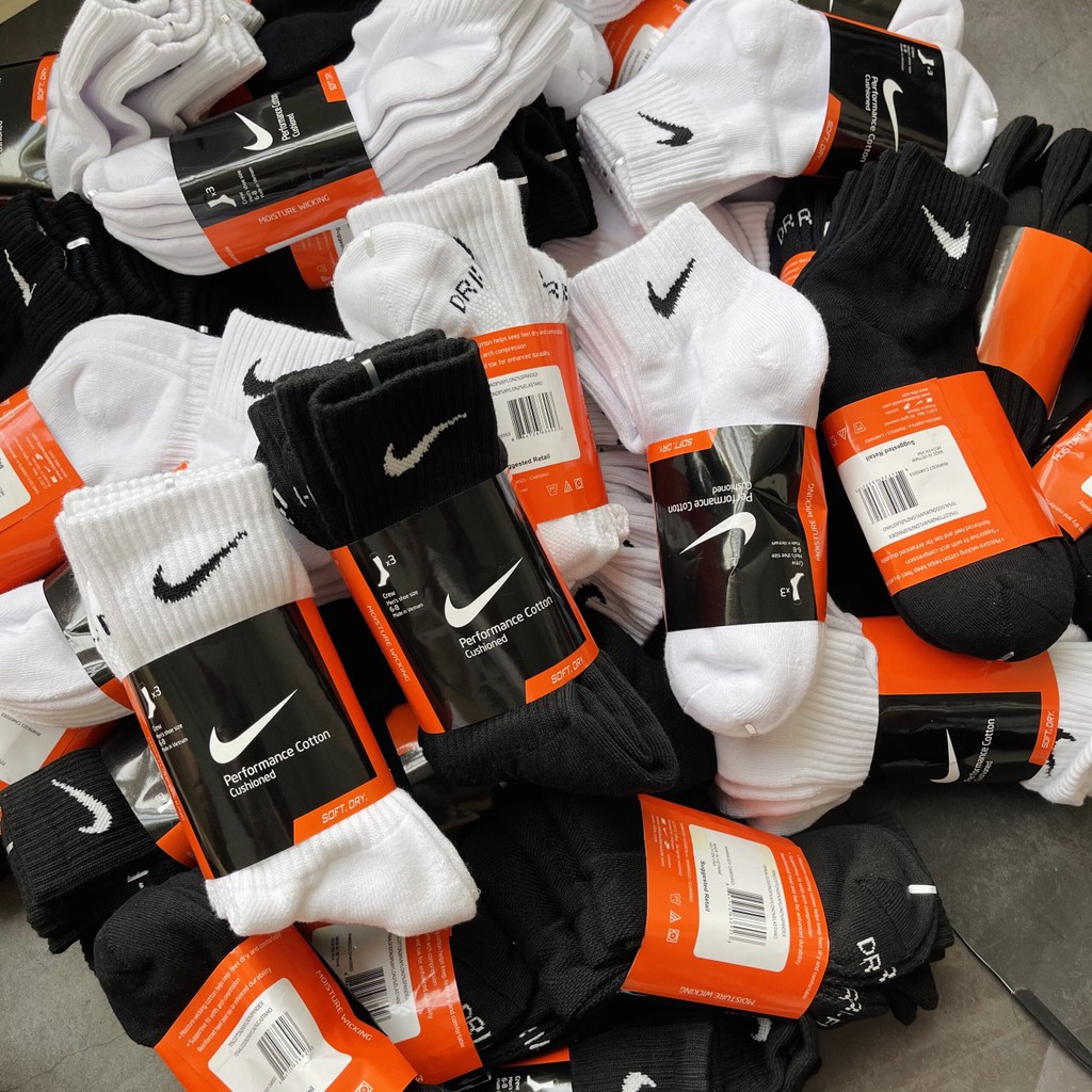 Pack 3 Đôi Vớ Nike Cổ Cao Dri-Fit 🔴FREESHIP🔴Tất Nike Unisex Chính Hãng - Chất Cotton Chơi Thể Thao - Chống Hôi Chân