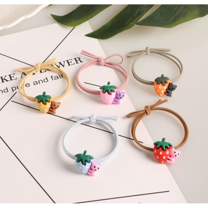 [Mã FAMARAL1 giảm 10K đơn 50K]Thun Cột Tóc Hình Gấu Dâu Dễ Thương Style Hàn Quốc Hot Trend Nhiều Màu Tùy Chọn