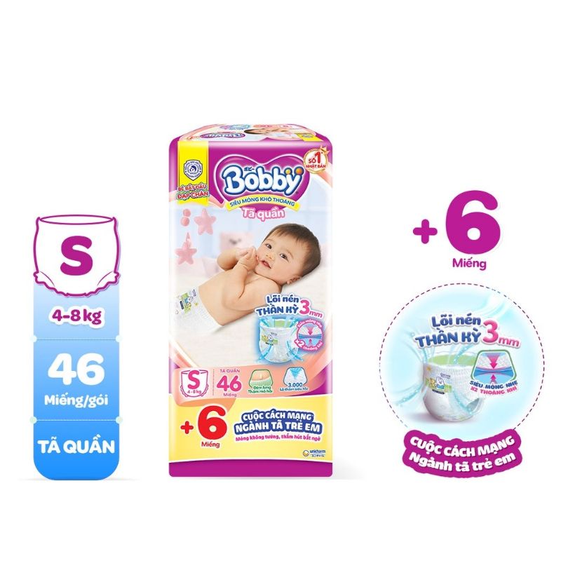 Bỉm Bobby Tã quần sơ sinh S46 Tú An