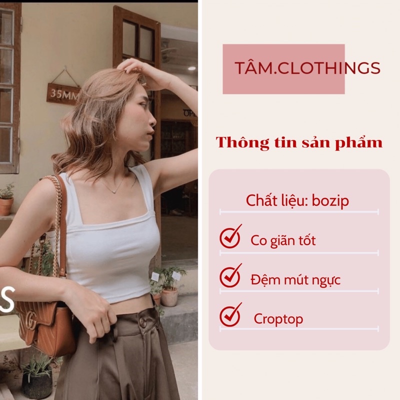 Áo croptop hai dây bản to có đệm ngưc chất bozip co giãn 4 chiều TÂM Clothings