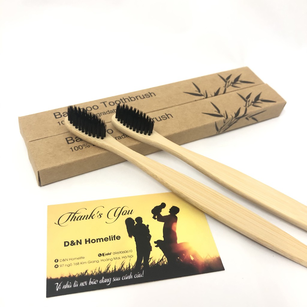 Bàn chải thân tre Bamboo Toothbrush sợi lông dupont siêu mềm không BPA Made in Việt Nam